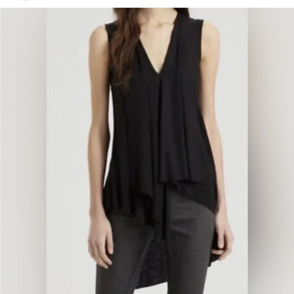 BCBGMAXAZRIA Black High Low Draped V-Neck Sleeveless Blouse Top XXS
